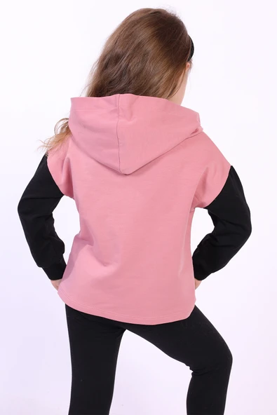 Toontoy Kız Çocuk Kapüşonlu Blok Renkli Sweatshirt - 2