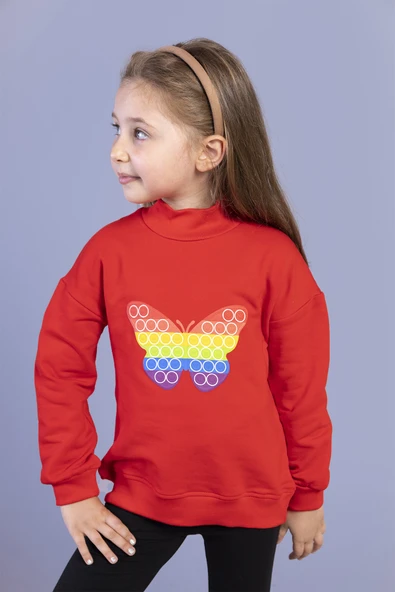 Toontoy Kız Çocuk Relax Fit Yarım Balıkçı Yaka Baskılı Sweatshirt -  2 İplik - Resim 9