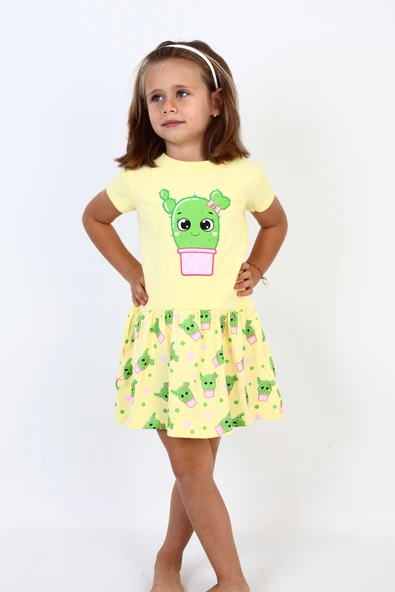 Toontoy Kız Çocuk Kaktüs Baskılı Elbise - 8
