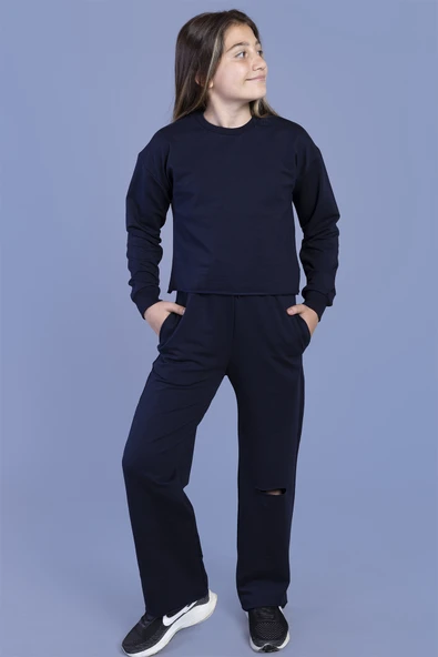 Toontoy Kız Çocuk Dizi Yırtmaç Detaylı Eşofman Takımı - 7