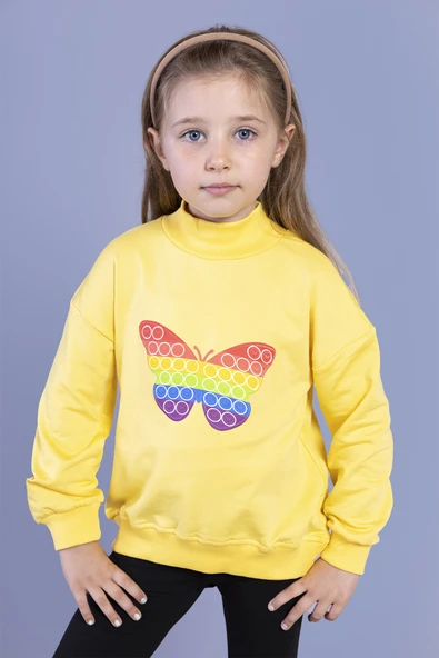 Toontoy Kız Çocuk Relax Fit Yarım Balıkçı Yaka Baskılı Sweatshirt -  2 İplik - Resim 3