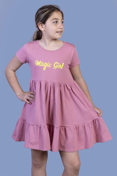 Toontoy Kız Çocuk Büzgü Detaylı Baskılı Elbise ürün görseli 1