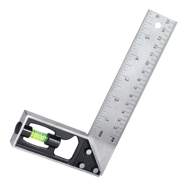 BTS 03021 Su Terazili Açı Ölçer 15 cm 90° Cetvel Marangoz Gönye - 2