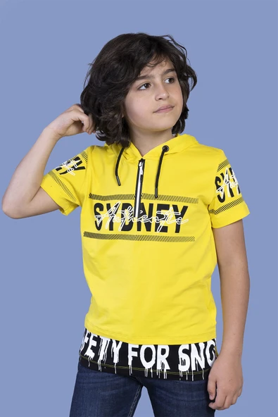 Toontoy Erkek Çocuk Kapüşonlu Garni Detaylı Tişört - 3