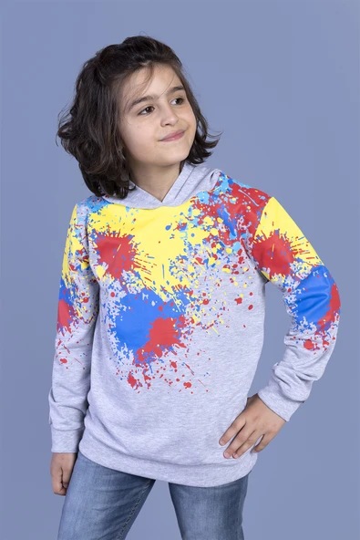 Toontoy Erkek Çocuk Kapüşonlu Renkli Püskürtme Baskılı Sweatshirt - 8