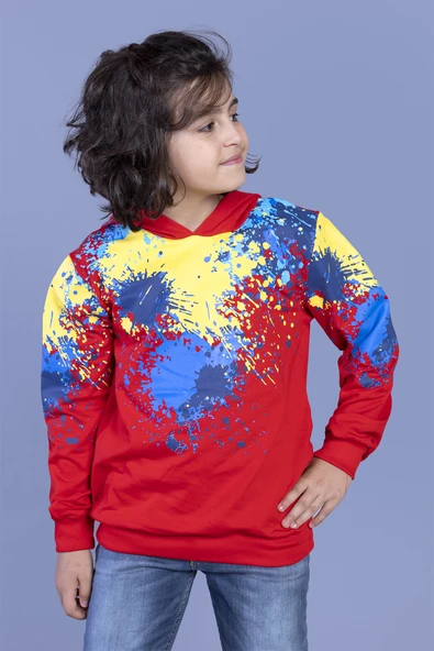 Toontoy Erkek Çocuk Kapüşonlu Renkli Püskürtme Baskılı Sweatshirt - 5