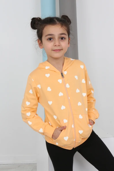 Toontoy Kız Çocuk Komple Kalpli Baskılı Hırka