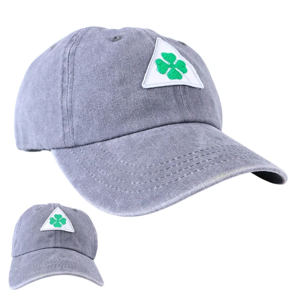 Perlotus Vintage Yıkamalı Pamuk Şapka Dört Yapraklı Yonca Nakışlı Gri - 4