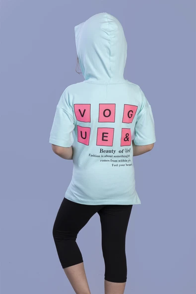 Toontoy Kız Çocuk Baskılı Kapüşonlu Kanguru Cepli Taytlı Takım - 10