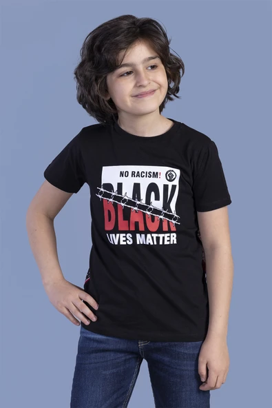 Toontoy Erkek Çocuk No Racısm Black  Baskılı Tişört - Resim 5