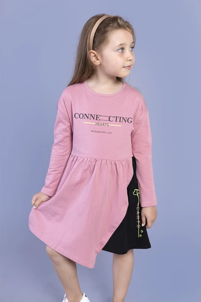 Toontoy Kız Çocuk Baskılı Garni Detaylı Elbise ürün görseli 1