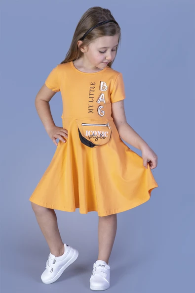 Toontoy Kız Çocuk Baskılı Çanta Detaylı Elbise - 2