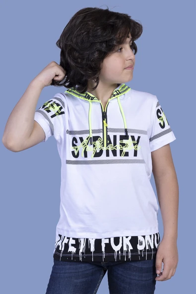 Toontoy Erkek Çocuk Kapüşonlu Garni Detaylı Tişört - 7