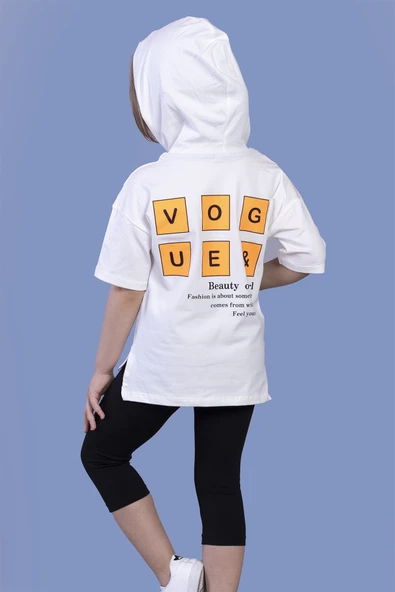 Toontoy Kız Çocuk Baskılı Kapüşonlu Kanguru Cepli Taytlı Takım - 8