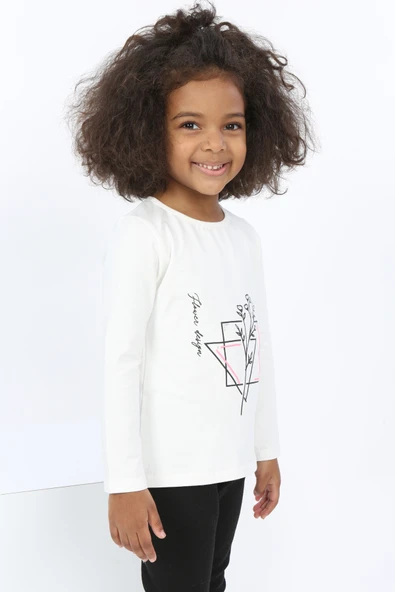 Toontoy Kız Bebek Çiçekli Yazı Nakışlı Tişört - 5