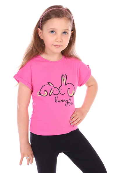 Toontoy Kız Bebek Tavşan Baskılı Nakışlı Tişört - 7