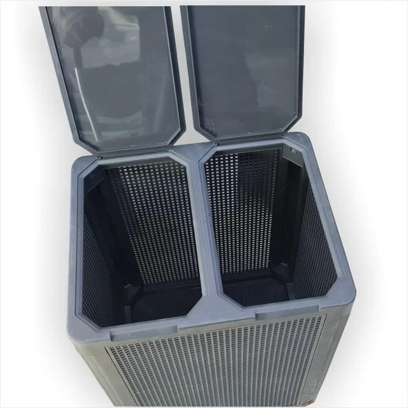 Büyük Sağlam Renkli Beyaz Çift Bölmeli Kapaklı Delikli Hava Alan Demonte Kirli Çamaşır Sepeti Kutusu - 4