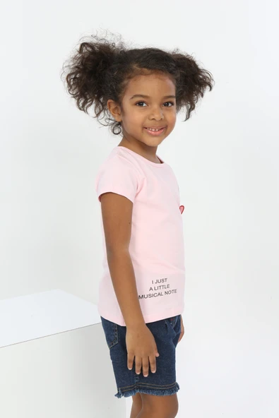 Toontoy Kız Bebek Göğsü Nota Nakışlı Yazı Baskılı Tişört - 6