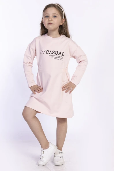 Toontoy Kız Çocuk Bel Lastikli Casual Yazı Baskılı Elbise - 7