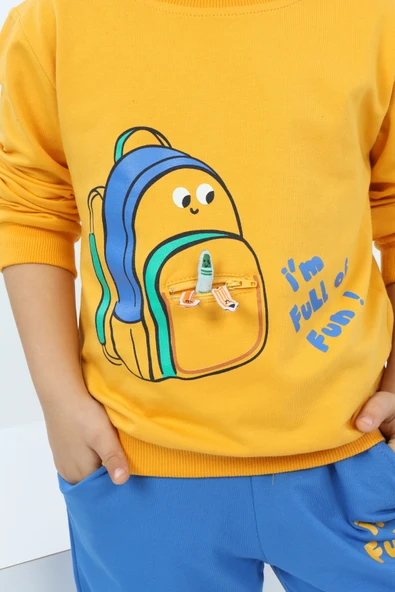 Toontoy Erkek Çocuk Çantalı Yazı Baskılı Eşofman Takım - 5