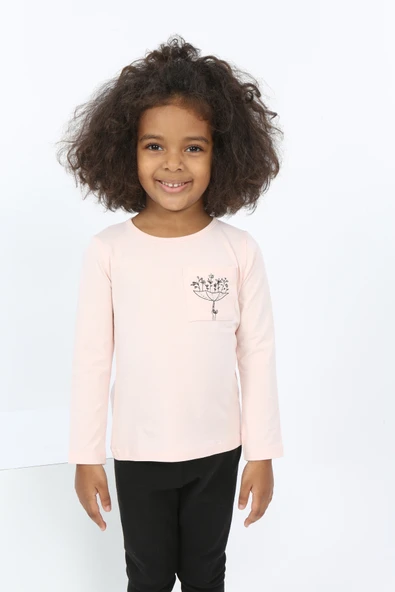 Toontoy Kız Bebek Göğsü Cepli Baskılı Tişört - 12