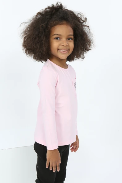 Toontoy Kız Bebek Göğsü Cepli Baskılı Tişört - 8