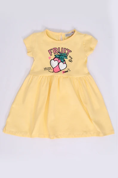 Toontoy Kız Bebek Fruit Yazılı Çilek Baskılı Elbise - 8