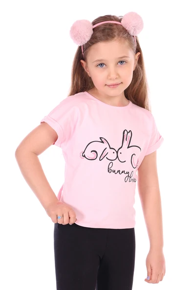 Toontoy Kız Bebek Tavşan Baskılı Nakışlı Tişört - 5