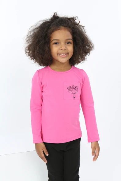 Toontoy Kız Bebek Göğsü Cepli Baskılı Tişört