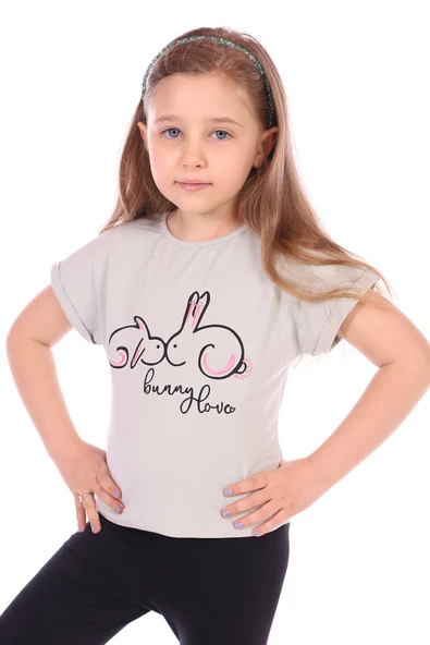 Toontoy Kız Bebek Tavşan Baskılı Nakışlı Tişört - 3