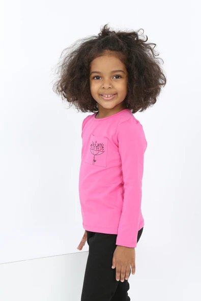 Toontoy Kız Bebek Göğsü Cepli Baskılı Tişört - 3