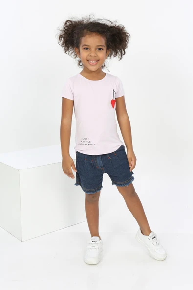 Toontoy Kız Bebek Göğsü Nota Nakışlı Yazı Baskılı Tişört - 9