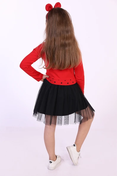 Toontoy Kız Çocuk Star Baskılı Tüllü Elbise - 4