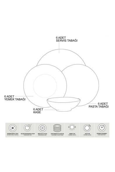 Güral Porselen Atina 24 Parça 6 Kişilik Yemek Takımı GBSATN24Y4R1614 - 5