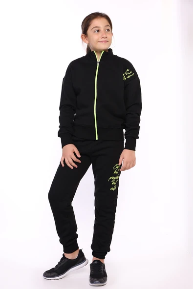 Toontoy Kız Çocuk Fermuarlı Yüksek Yaka Baskılı Eşofman Takım - 4