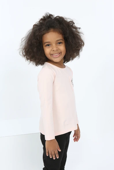 Toontoy Kız Bebek Göğsü Cepli Baskılı Tişört - 5