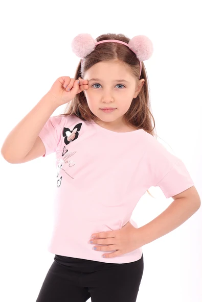 Toontoy Kız Bebek Varaklı Kelebek Baskılı Tişört - 5