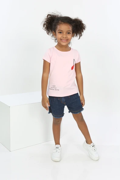 Toontoy Kız Bebek Göğsü Nota Nakışlı Yazı Baskılı Tişört - 5