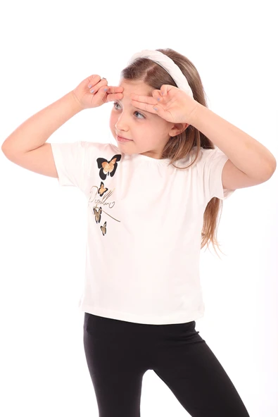 Toontoy Kız Bebek Varaklı Kelebek Baskılı Tişört - 7