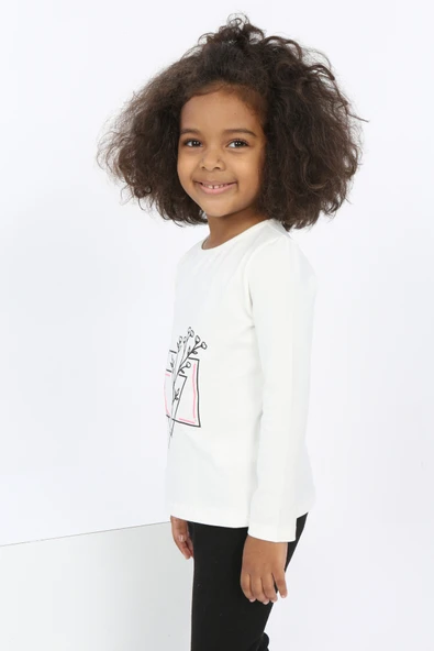 Toontoy Kız Bebek Çiçekli Yazı Nakışlı Tişört - 6