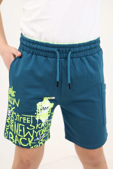 Toontoy Erkek Çocuk Cep Detaylı Tek Paça Komple Yazı Baskılı Şort - 3