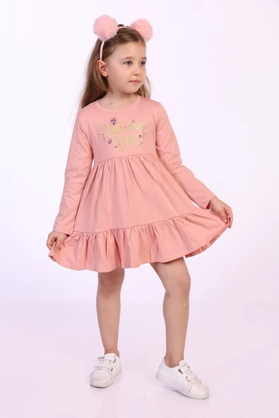 Toontoy Kız Çocuk Birthday Girl Baskılı Elbise
