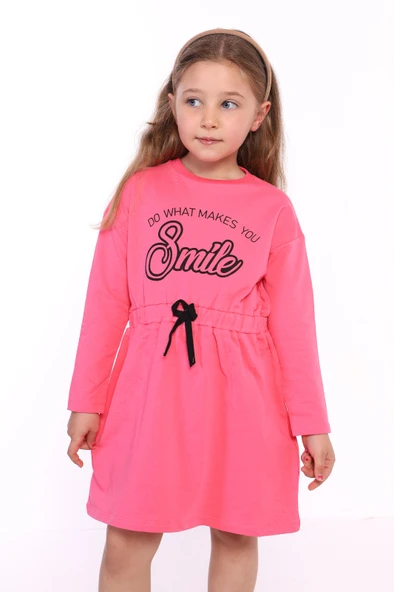 Toontoy Kız Çocuk Taş İşlemeli Smile Yazı Baskılı Elbise - Resim 10