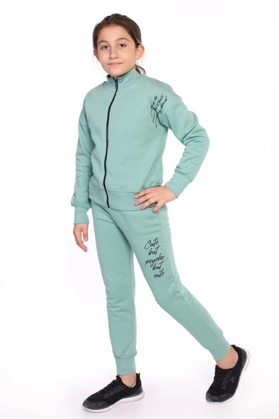 Toontoy Kız Çocuk Fermuarlı Yüksek Yaka Baskılı Eşofman Takım - 2