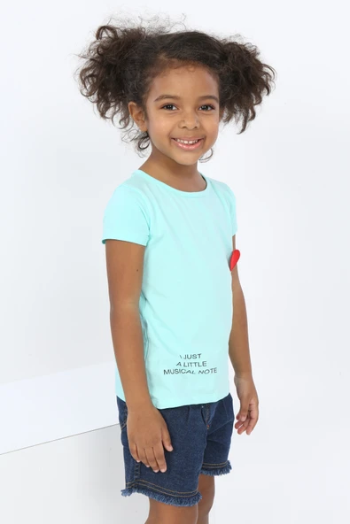 Toontoy Kız Bebek Göğsü Nota Nakışlı Yazı Baskılı Tişört - 2