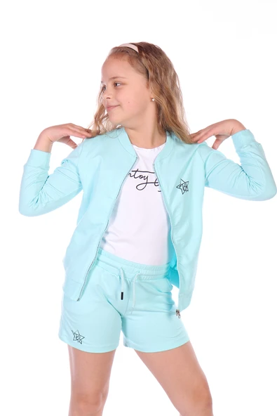 Toontoy Kız Çocuk Yıldız Baskılı Üçlü Şortlu Takım