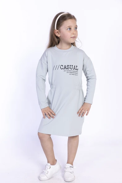 Toontoy Kız Çocuk Bel Lastikli Casual Yazı Baskılı Elbise - 6