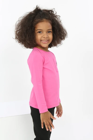 Toontoy Kız Bebek Göğsü Cepli Baskılı Tişört - 2