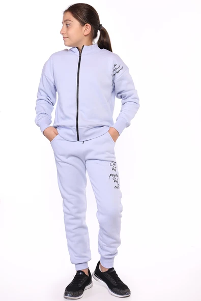 Toontoy Kız Çocuk Fermuarlı Yüksek Yaka Baskılı Eşofman Takım - 8