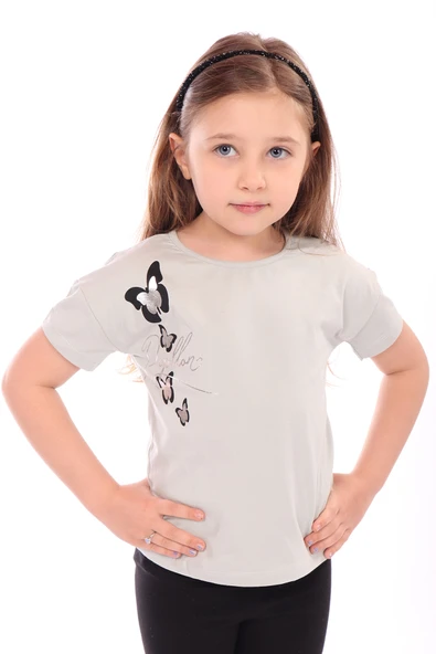 Toontoy Kız Bebek Varaklı Kelebek Baskılı Tişört - 2